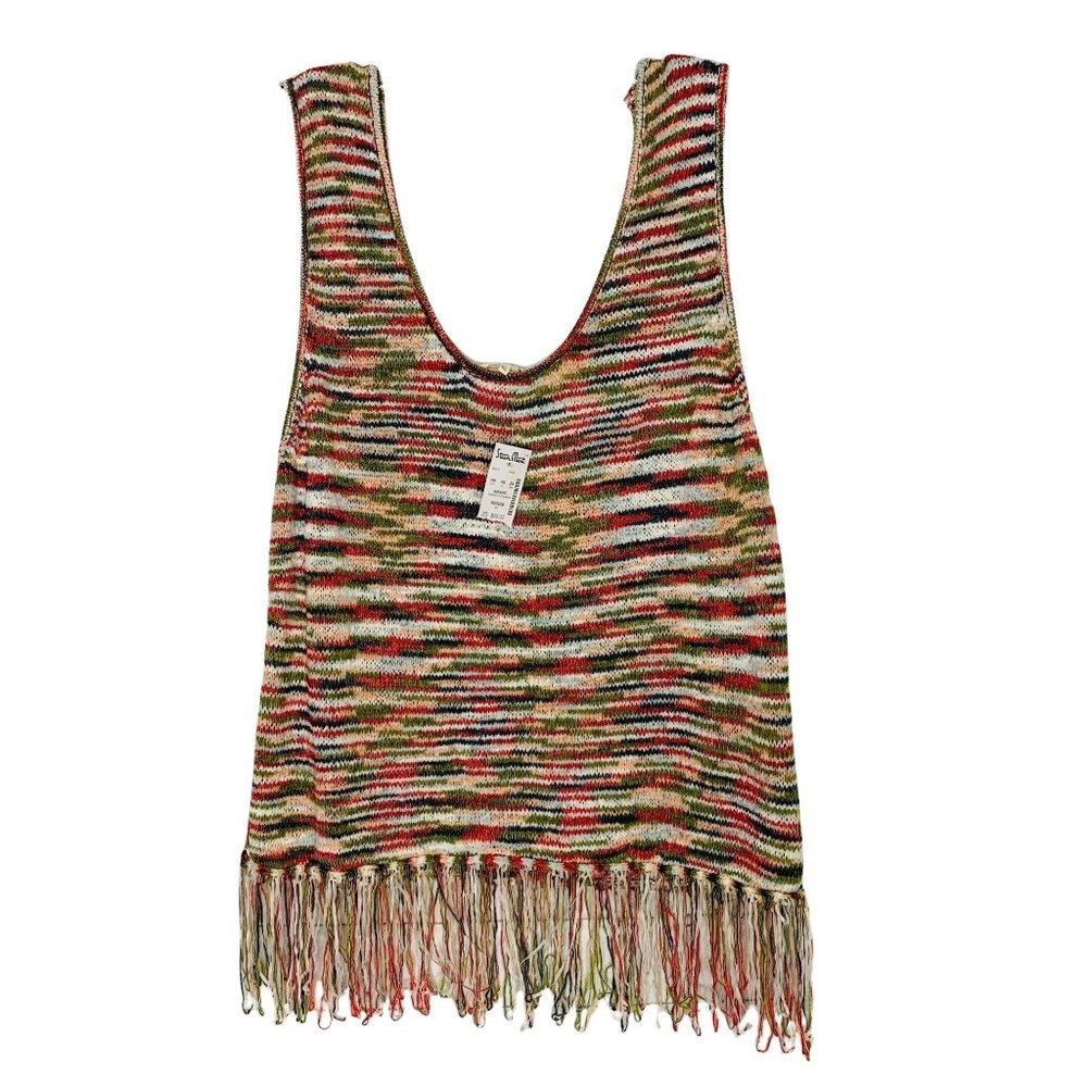 NEW Rocks and Indigo sweater tank vest open weave knit fringe extra large XL